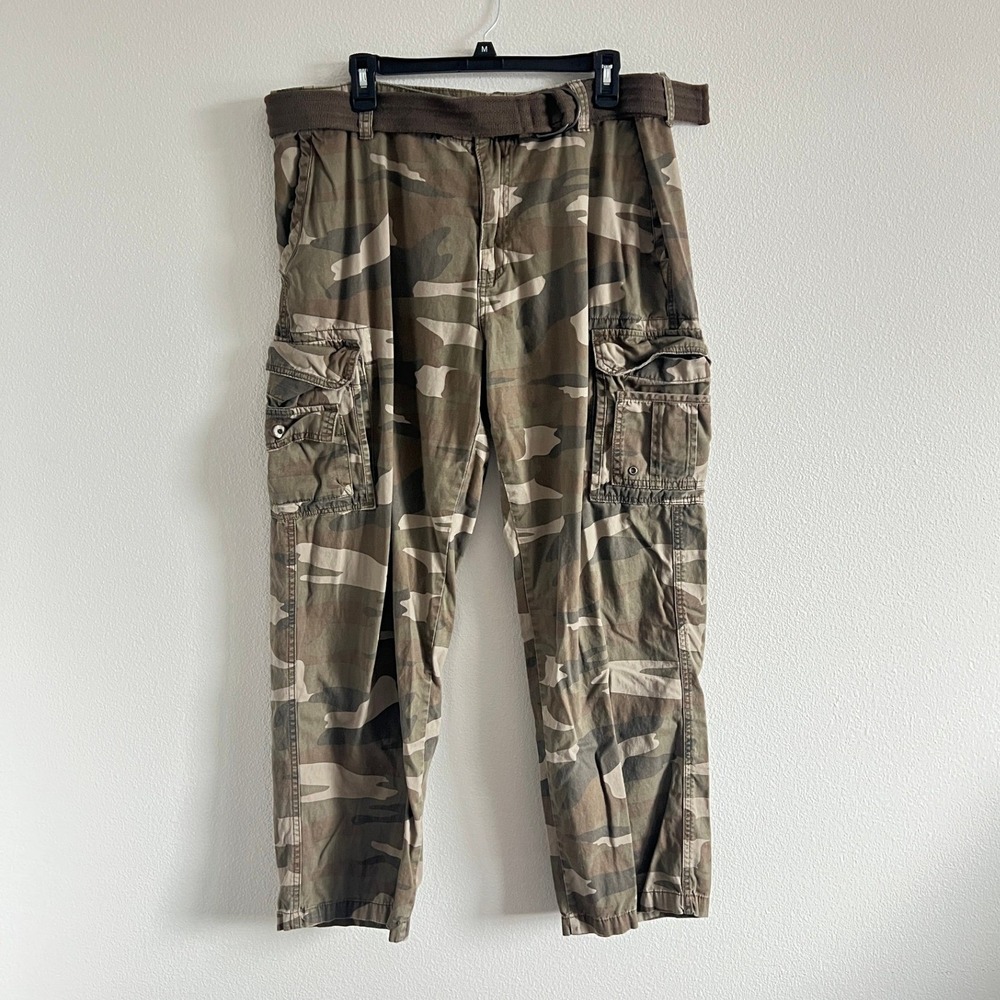 Y2K Iron Co. Green Camo Cargo Pants 38/30 Gorpcore Utility Skater Streetwear